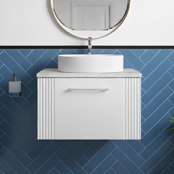 Nuie Deco Wall Hung 1-Drawer Vanity Unit with Bellato Grey Worktop 600mm Wide - Satin White