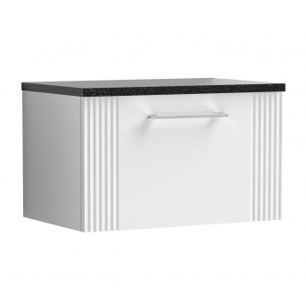 Nuie Deco Wall Hung 1-Drawer Vanity Unit with Sparkling Black Worktop 600mm Wide - Satin White
