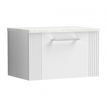 Nuie Deco Wall Hung 1-Drawer Vanity Unit with Sparkling White Worktop 600mm Wide - Satin White