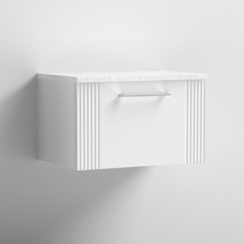 Nuie Deco Wall Hung 1-Drawer Vanity Unit with Sparkling White Worktop 600mm Wide - Satin White