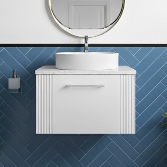 Nuie Deco Wall Hung 1-Drawer Vanity Unit with Sparkling White Worktop 600mm Wide - Satin White