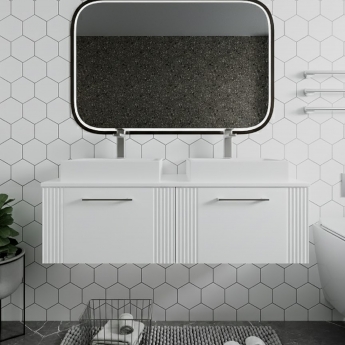 Nuie Deco Wall Hung 2-Drawer Vanity Unit with Worktop 1200mm Wide - Satin White