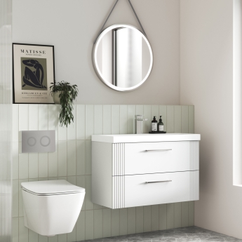 Nuie Deco Wall Hung 2-Drawer Vanity Unit with Basin-2 800mm Wide - Satin White | Product Image