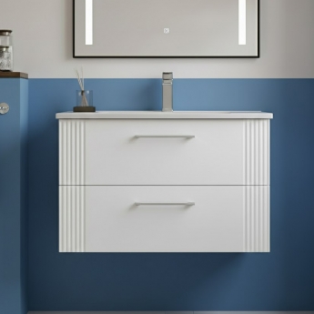 Nuie Deco Wall Hung 2-Drawer Vanity Unit with Basin-4 800mm Wide - Satin White