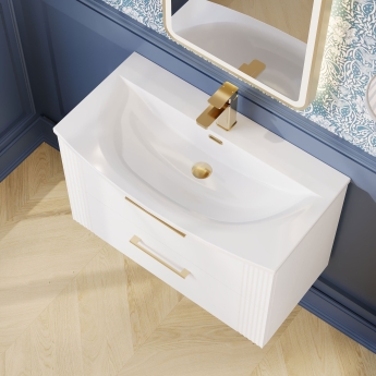 Nuie Deco Wall Hung 2-Drawer Vanity Unit with Basin-4 800mm Wide - Satin White | Product Image
