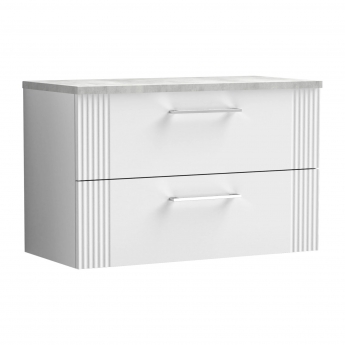 Nuie Deco Wall Hung 2-Drawer Vanity Unit with Bellato Grey Worktop 800mm Wide - Satin White