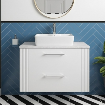 Nuie Deco Wall Hung 2-Drawer Vanity Unit with Bellato Grey Worktop 800mm Wide - Satin White