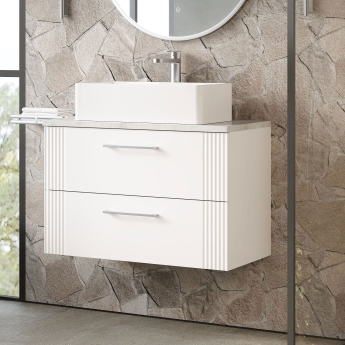 Nuie Deco Wall Hung 2-Drawer Vanity Unit with Bellato Grey Worktop 800mm Wide - Satin White | Product Image