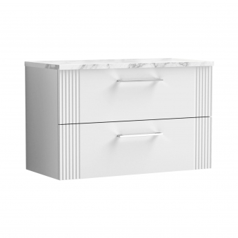 Nuie Deco Wall Hung 2-Drawer Vanity Unit with Carrera Marble Worktop 800mm Wide - Satin White | Product Image