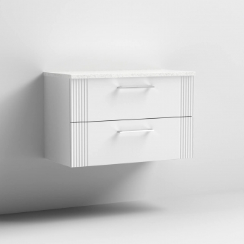 Nuie Deco Wall Hung 2-Drawer Vanity Unit with Sparkling White Worktop 800mm Wide - Satin White
