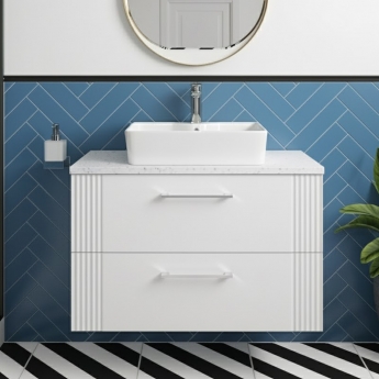 Nuie Deco Wall Hung 2-Drawer Vanity Unit with Sparkling White Worktop 800mm Wide - Satin White