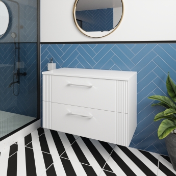 Nuie Deco Wall Hung 2-Drawer Vanity Unit with Worktop 800mm Wide - Satin White