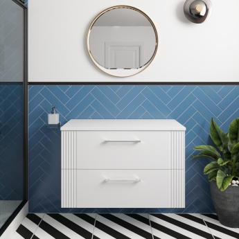 Nuie Deco Wall Hung 2-Drawer Vanity Unit with Worktop 800mm Wide - Satin White