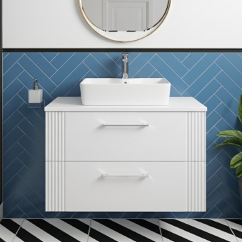 Nuie Deco Wall Hung 2-Drawer Vanity Unit with Worktop 800mm Wide - Satin White