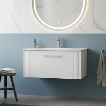 Nuie Deco Wall Hung 1-Drawer Vanity Unit with Basin-2 800mm Wide - Satin White