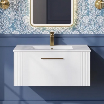 Nuie Deco Wall Hung 1-Drawer Vanity Unit with Basin-2 800mm Wide - Satin White