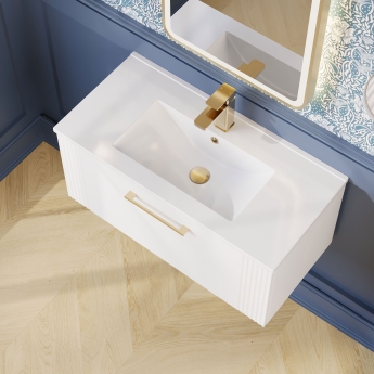 Nuie Deco Wall Hung 1-Drawer Vanity Unit with Basin-2 800mm Wide - Satin White | Product Image
