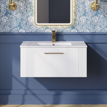 Nuie Deco Wall Hung 1-Drawer Vanity Unit with Basin-2 800mm Wide - Satin White | Product Image