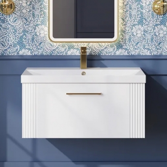 Nuie Deco Wall Hung 1-Drawer Vanity Unit with Basin-3 800mm Wide - Satin White