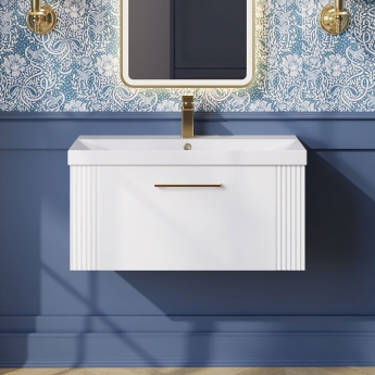 Nuie Deco Wall Hung 1-Drawer Vanity Unit with Basin-3 800mm Wide - Satin White | Product Image