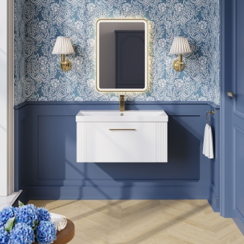 Nuie Deco Wall Hung 1-Drawer Vanity Unit with Basin-3 800mm Wide - Satin White | Product Image
