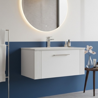 Nuie Deco Wall Hung 1-Drawer Vanity Unit with Basin-4 800mm Wide - Satin White