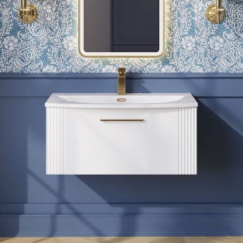 Nuie Deco Wall Hung 1-Drawer Vanity Unit with Basin-4 800mm Wide - Satin White | Product Image