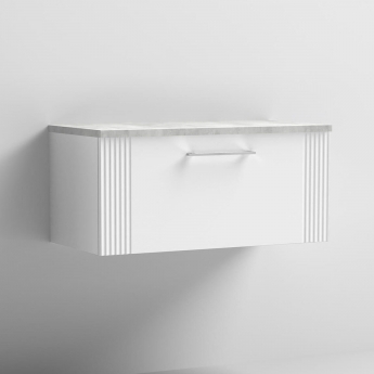 Nuie Deco Wall Hung 1-Drawer Vanity Unit with Bellato Grey Worktop 800mm Wide - Satin White