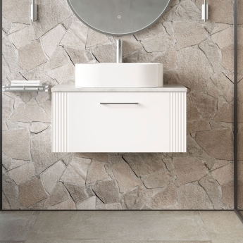 Nuie Deco Wall Hung 1-Drawer Vanity Unit with Bellato Grey Worktop 800mm Wide - Satin White | Product Image