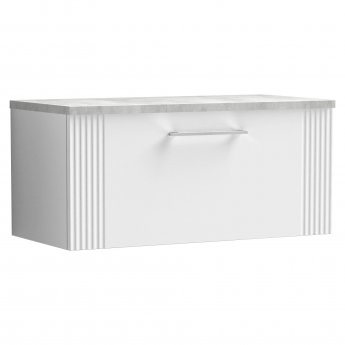 Nuie Deco Wall Hung 1-Drawer Vanity Unit with Bellato Grey Worktop 800mm Wide - Satin White