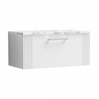 Nuie Deco Wall Hung 1-Drawer Vanity Unit with Carrera Marble Worktop 800mm Wide - Satin White | Product Image