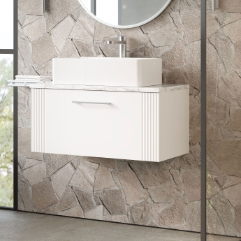 Nuie Deco Wall Hung 1-Drawer Vanity Unit with Carrera Marble Worktop 800mm Wide - Satin White | Product Image