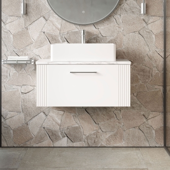 Nuie Deco Wall Hung 1-Drawer Vanity Unit with Carrera Marble Worktop 800mm Wide - Satin White | Product Image
