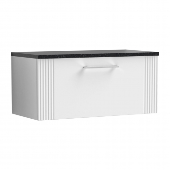 Nuie Deco Wall Hung 1-Drawer Vanity Unit with Sparkling Black Worktop 800mm Wide - Satin White
