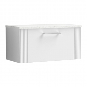 Nuie Deco Wall Hung 1-Drawer Vanity Unit with Sparkling White Worktop 800mm Wide - Satin White