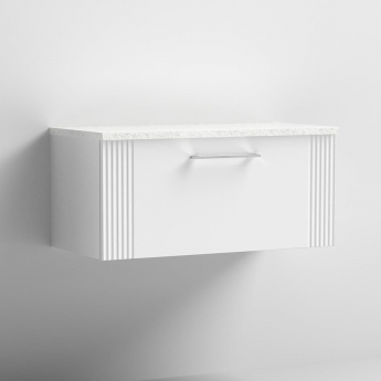 Nuie Deco Wall Hung 1-Drawer Vanity Unit with Sparkling White Worktop 800mm Wide - Satin White