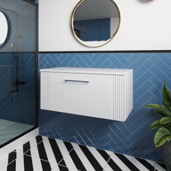 Nuie Deco Wall Hung 1-Drawer Vanity Unit with Worktop 800mm Wide - Satin White