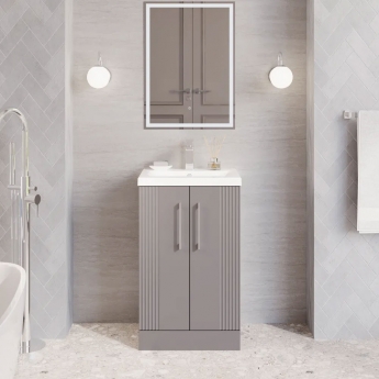 Nuie Deco Floor Standing 2-Door Vanity Unit with Basin-1 500mm Wide - Satin Grey