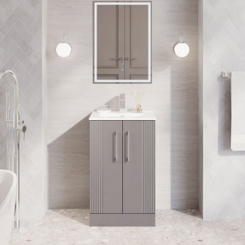 Nuie Deco Floor Standing 2-Door Vanity Unit with Basin-2 500mm Wide - Satin Grey