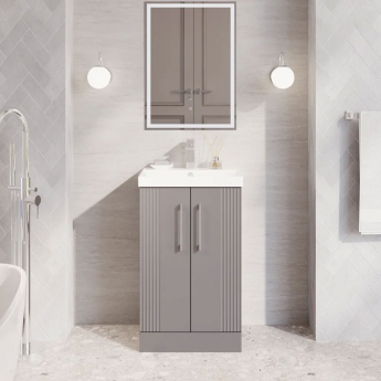 Nuie Deco Floor Standing 2-Door Vanity Unit with Basin-3 500mm Wide - Satin Grey