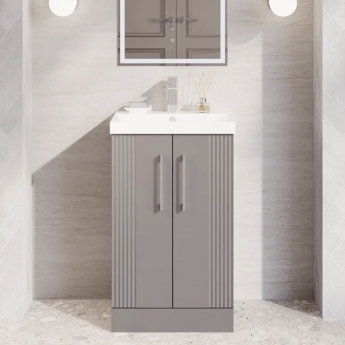 Nuie Deco Floor Standing 2-Door Vanity Unit with Basin-3 500mm Wide - Satin Grey