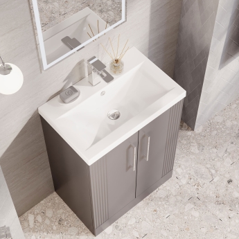 Nuie Deco Floor Standing 2-Door Vanity Unit with Basin-1 600mm Wide - Satin Grey | Product Image