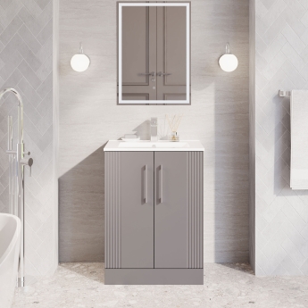 Nuie Deco Floor Standing 2-Door Vanity Unit with Basin-2 600mm Wide - Satin Grey | Product Image