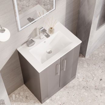 Nuie Deco Floor Standing 2-Door Vanity Unit with Basin-2 600mm Wide - Satin Grey | Product Image
