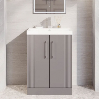 Nuie Deco Floor Standing 2-Door Vanity Unit with Basin-3 600mm Wide - Satin Grey