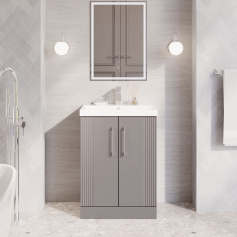 Nuie Deco Floor Standing 2-Door Vanity Unit with Basin-3 600mm Wide - Satin Grey | Product Image