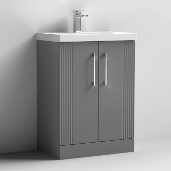 Nuie Deco Floor Standing 2-Door Vanity Unit with Basin-3 600mm Wide - Satin Grey