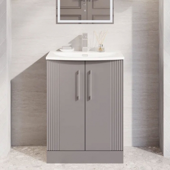 Nuie Deco Floor Standing 2-Door Vanity Unit with Basin-4 600mm Wide - Satin Grey