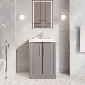 Nuie Deco Floor Standing 2-Door Vanity Unit with Basin-4 600mm Wide - Satin Grey | Product Image