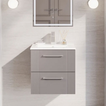 Nuie Deco Wall Hung 2-Drawer Vanity Unit with Basin-2 500mm Wide - Satin Grey